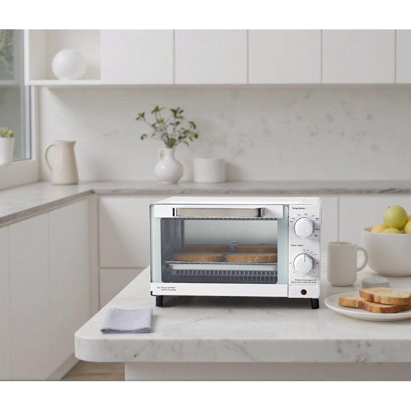 4-Slice Countertop Toaster Oven with Baking Rack and Pan - Arctic White