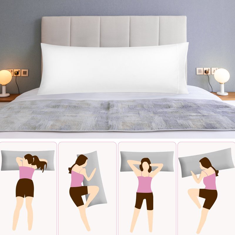 White Cotton Body Pillow Cover 20x55 Zipper Closure - Soft & Breathable