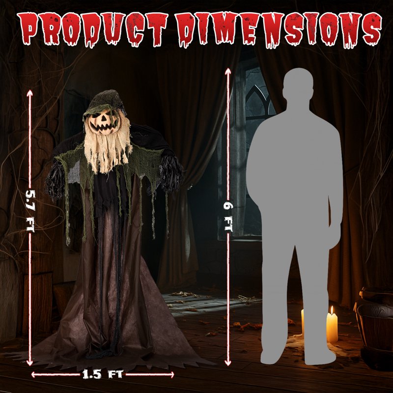 Halloween Crooked Pumpkin Man Animatronic Decoration - Life-Size Creepy Stand - Variation: Pumpkin Man with Crooked Head