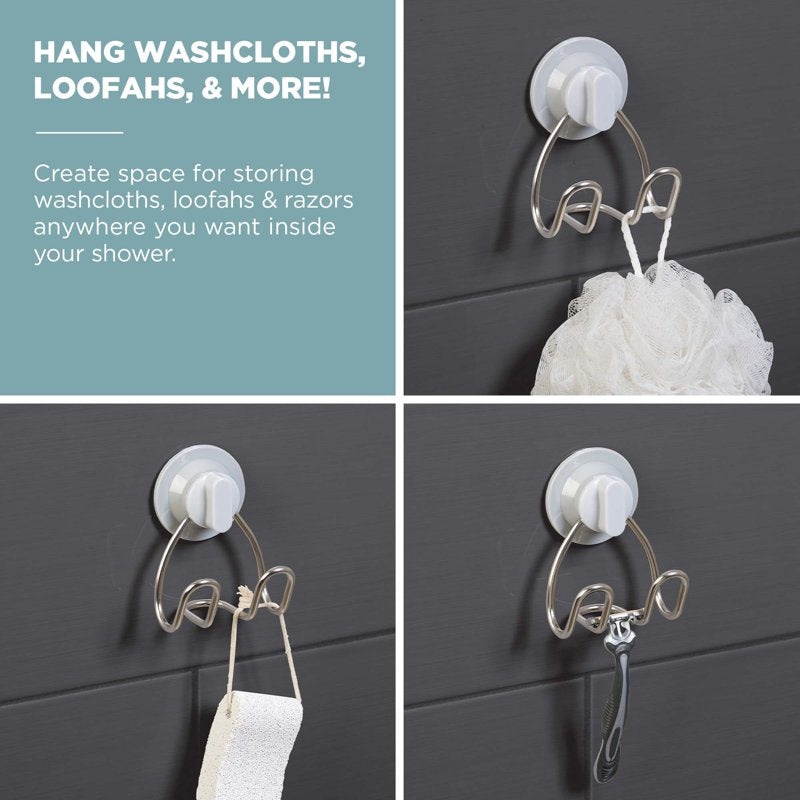Contemporary Rustproof Shower Storage Hooks Set of 2 - Adhesive & Suction Mount