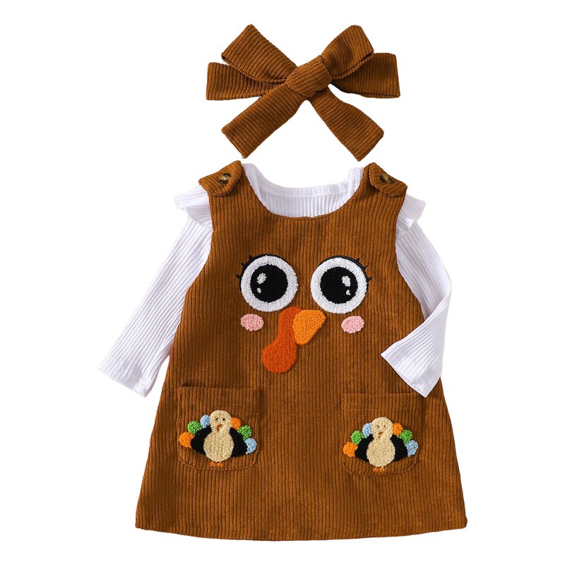 Baby Girl Halloween Outfit A13 Brown 6-12 Months Pumpkin Ruffle Romper & Dress Set