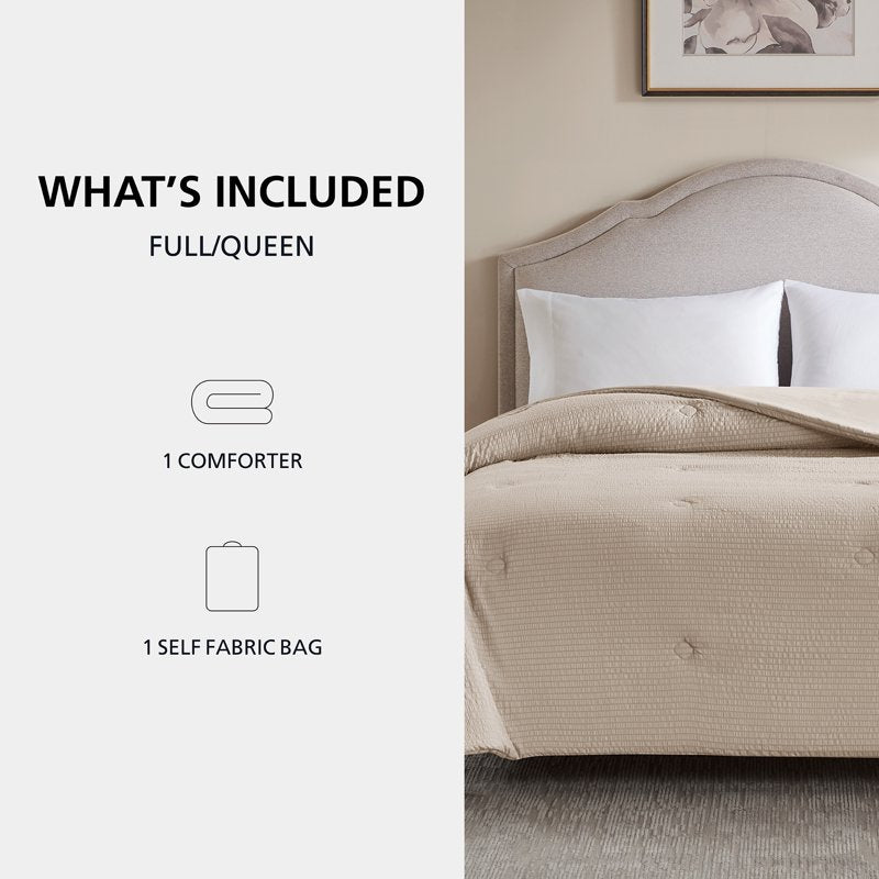 Full/Queen Seersucker Comforter - Beige All-Season Reversible Bedding