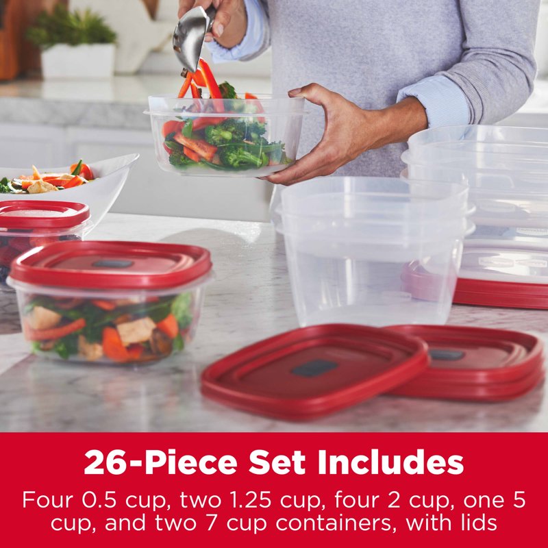 Food Storage Containers with Vented Lids - 26 Piece Set, Red