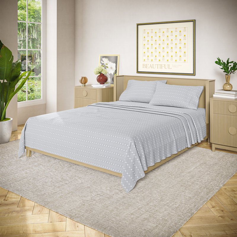 Geometric King Sheet Set - Cornflower Blue 4-Piece Cotton Percale Bedding