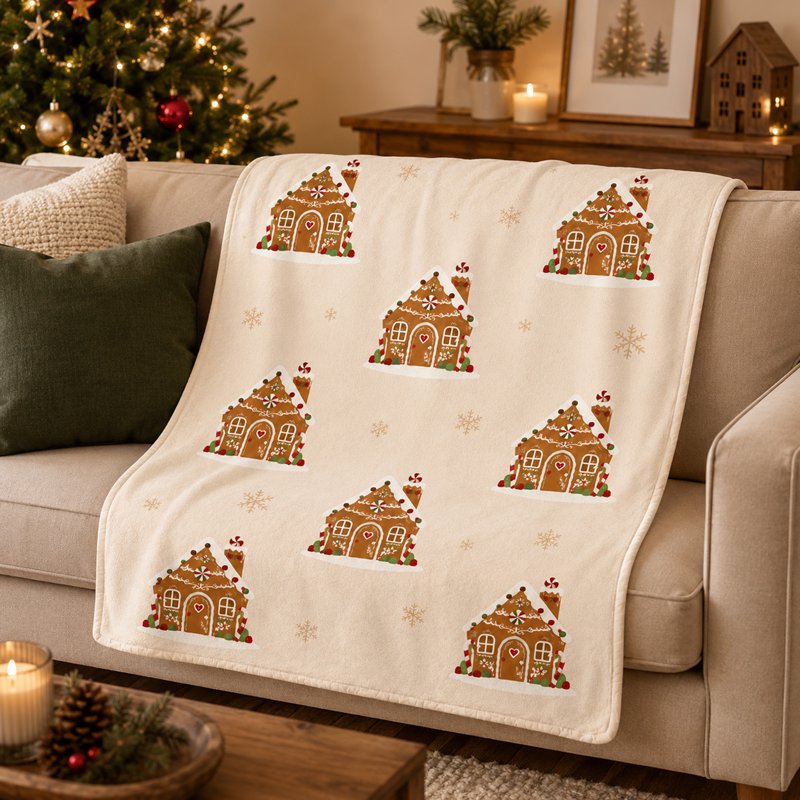 Throw Blanket Winter Flannel Gingerbread House - Neutral 59 x 39.37 inches