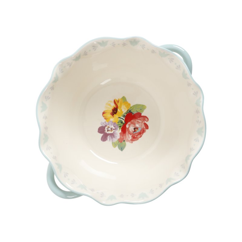 Ceramic Serving Bowl with Handles - Sweet Romance Blossom Design