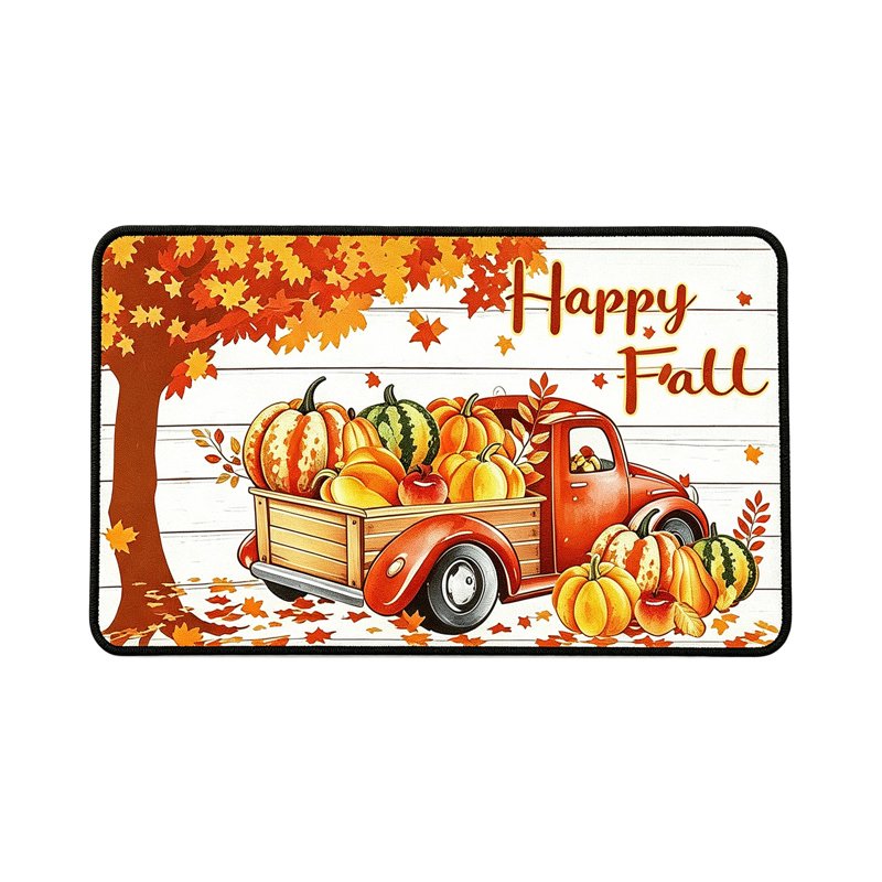 Thanksgiving Non-Slip Harvest Doormat - Truck with Pumpkins Sibling S