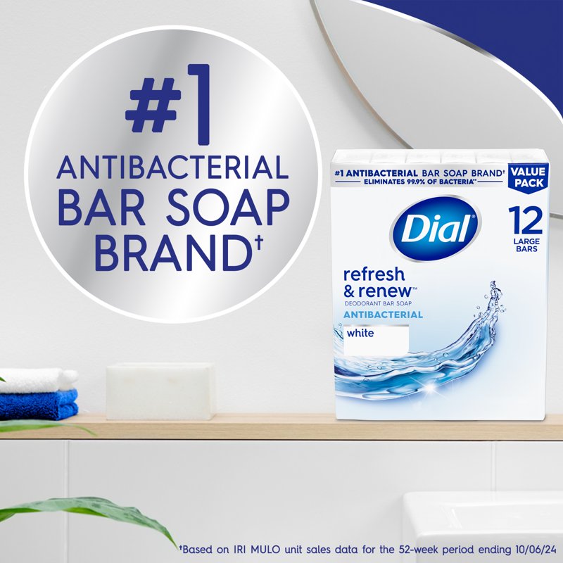 Antibacterial Bar Soap - Refresh & Renew White Deodorant Soap, 12 Pack