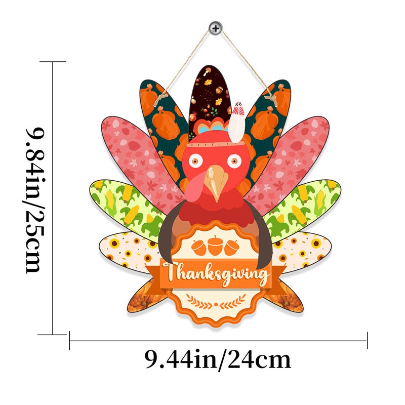 Thanksgiving Wooden Turkey Pumpkin Door Wreath - Fall Autumn Harvest Decor - Variation B
