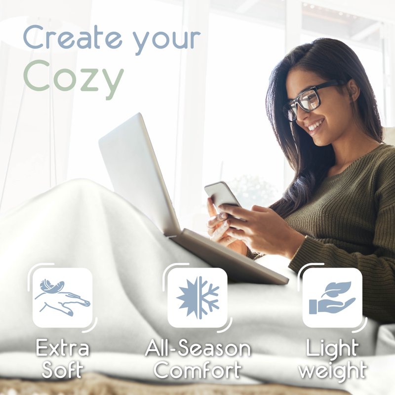 All-Season Microfleece Bed Blanket - King Size Lightweight Cozy Throw - White - Vellux