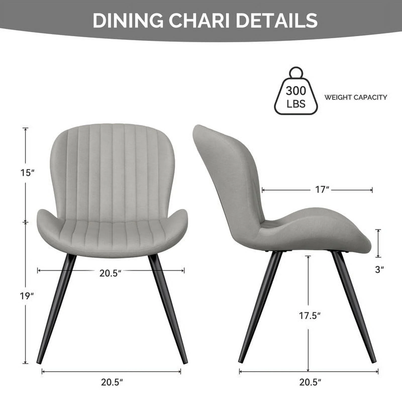 Upholstered Dining Chairs Set of 2 - Gray with Metal Legs