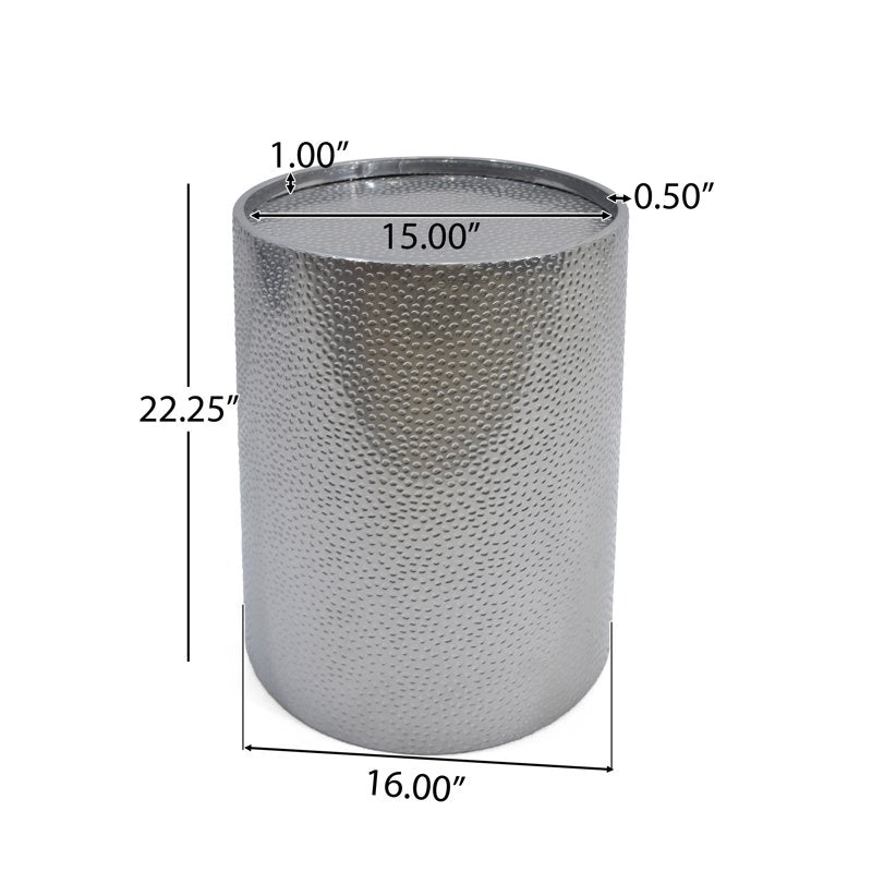 22.25" Silver Hammered Accent Table - Contemporary Design
