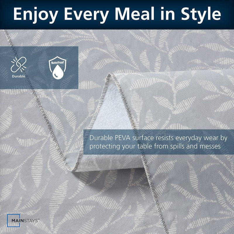 Reusable PEVA Tablecloth 60" x 102" - Grey Leaf Design