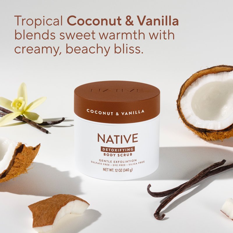 Detoxifying Body Scrub - Coconut & Vanilla Exfoliating Polish, 12 oz