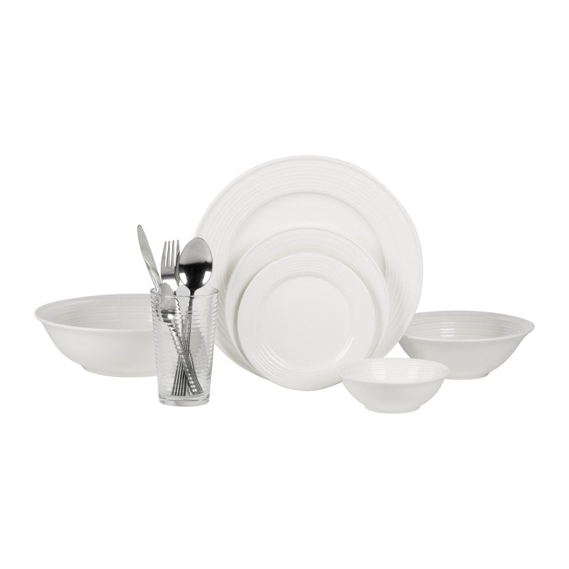 62-Piece Round Dinnerware Set - Service for 6, Cream Stoneware