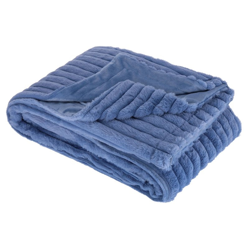 Mainstays Channel Faux Fur Blanket - Full/Queen, Blue Jewel, 86x90 Inches