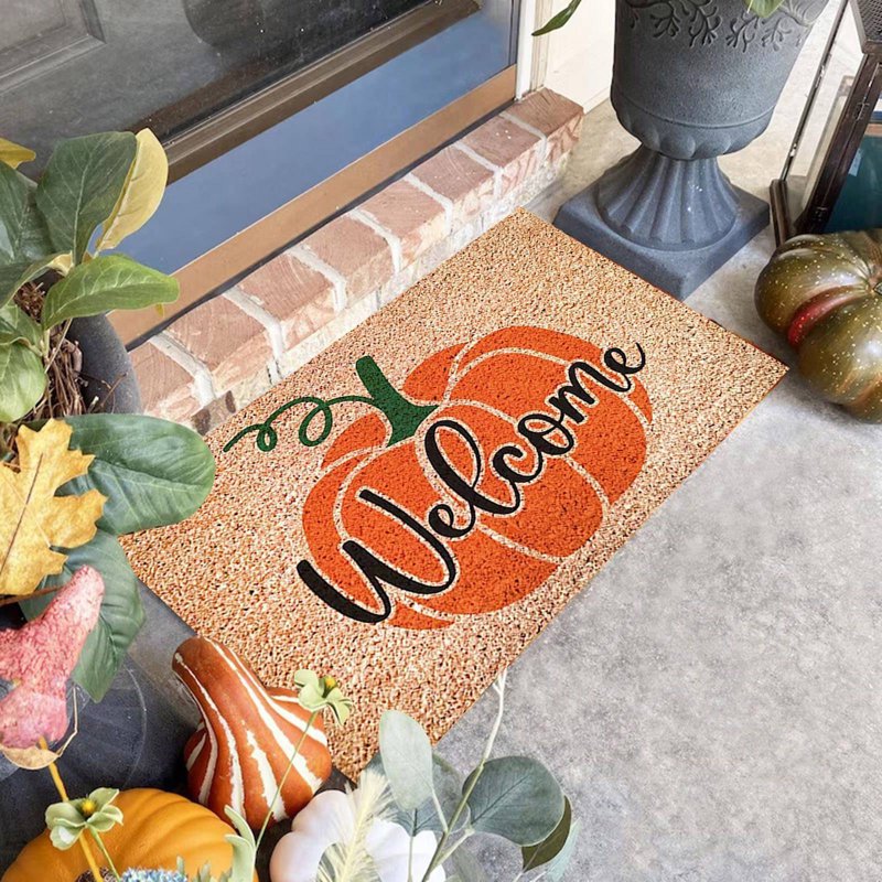 Halloween Pumpkin Area Rug - Black and Yellow Non-Slip Floor Mat, 19.67x31.49 Inches - Variation L
