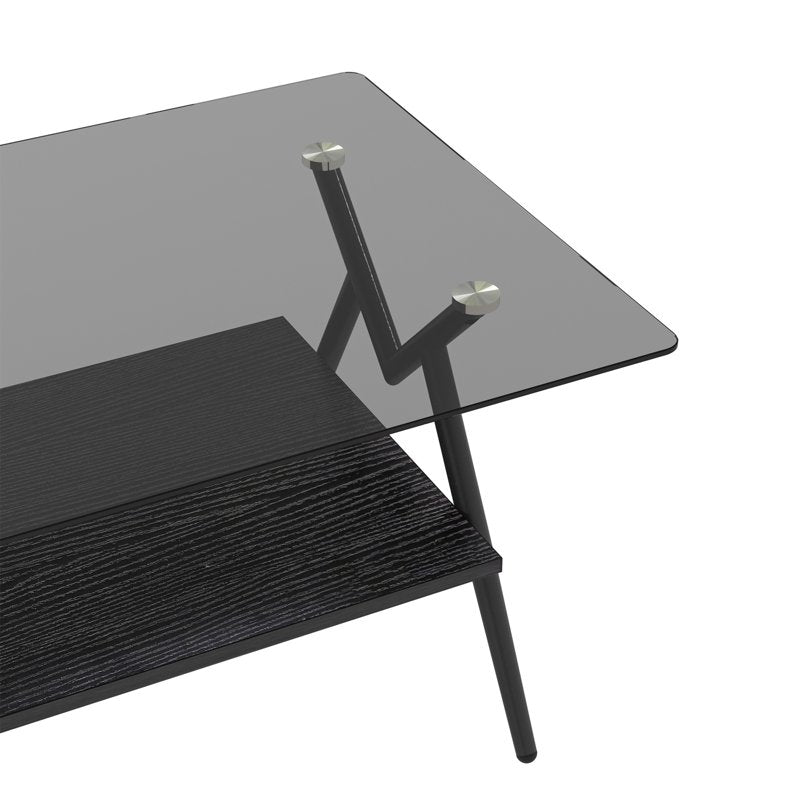 Modern Glass Coffee Table with Lower Shelf - Rectangle Design