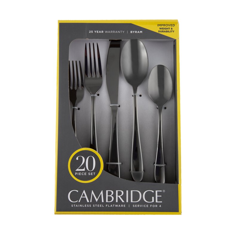 20-Piece Black Mirror Flatware Set - 6 Pack, Service for 4