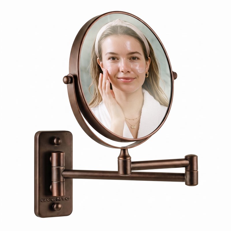 Wall Mounted Makeup Mirror - 7" Double Sided Magnification, Antique Bronze