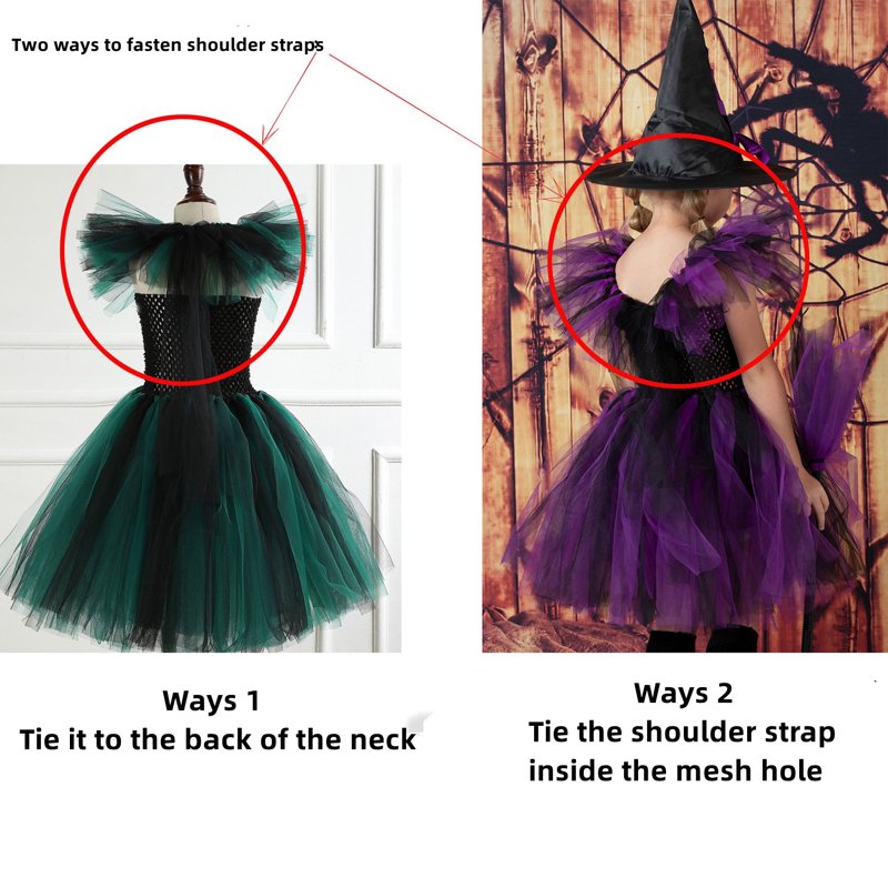 Girls Halloween Witch Costume with Hat and Broom - Orange 4-5T
