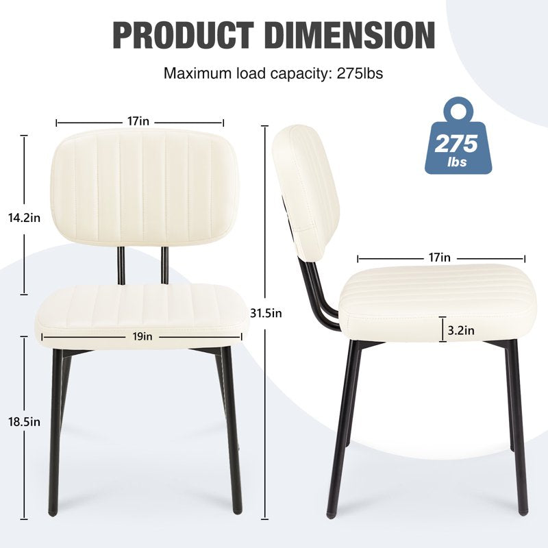 Modern Faux Leather Dining Chairs Set of 2 - White