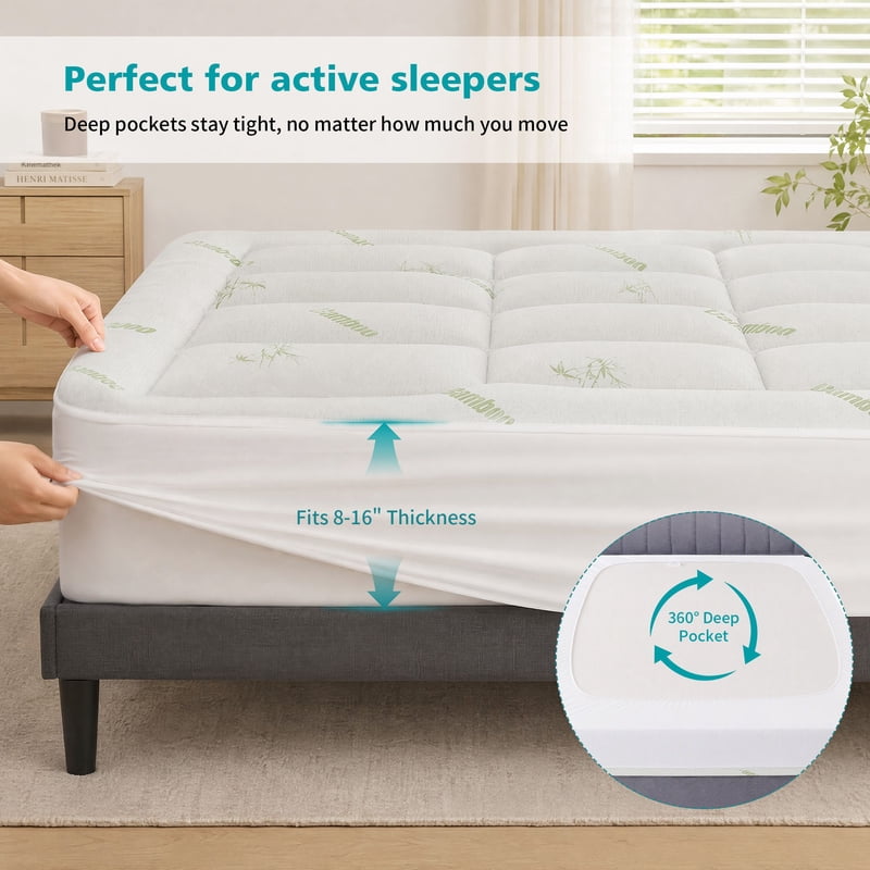 Gianna Cooling Mattress Pad Cover Full Avocado Green - Ultra Soft Sleep Topper