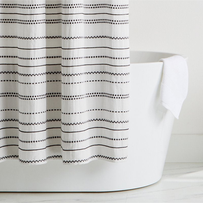 Woven Shower Curtain - Vanilla Dream & Rich Black, 72x72 Inches, Recycled Polyester & Cotton
