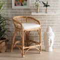 Modern Boho White Upholstered Rattan Counter Stool - Maverick