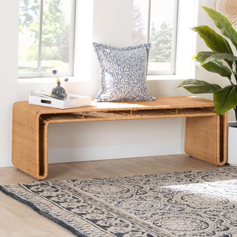 Boho Accent Bench - Handcrafted Natural Rattan - Light Honey