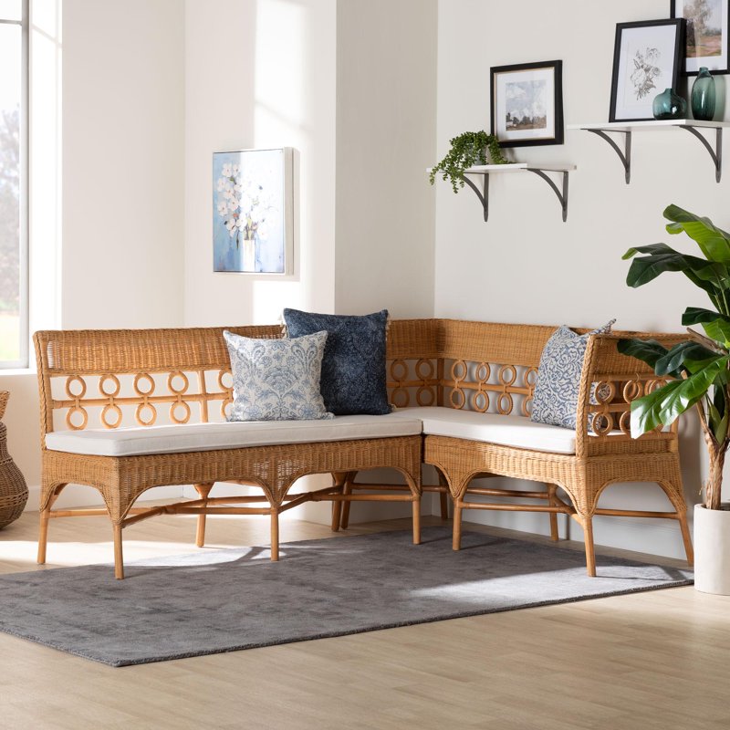 Oxford Boho Dining Nook Bench Set - 2-Piece Light Honey Rattan