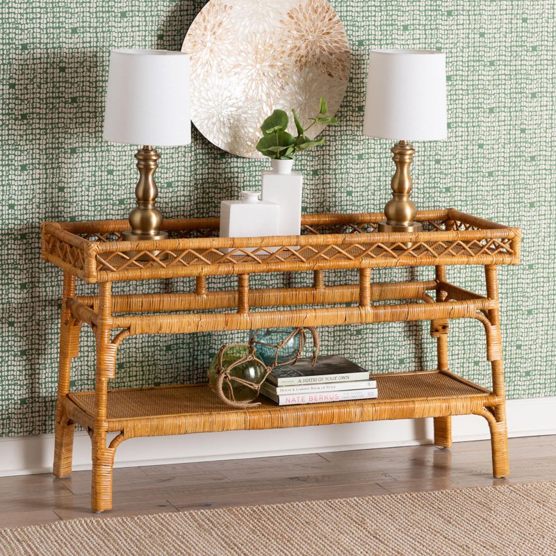 Bohemian Console Table - Handcrafted Natural Rattan, 2-Tier