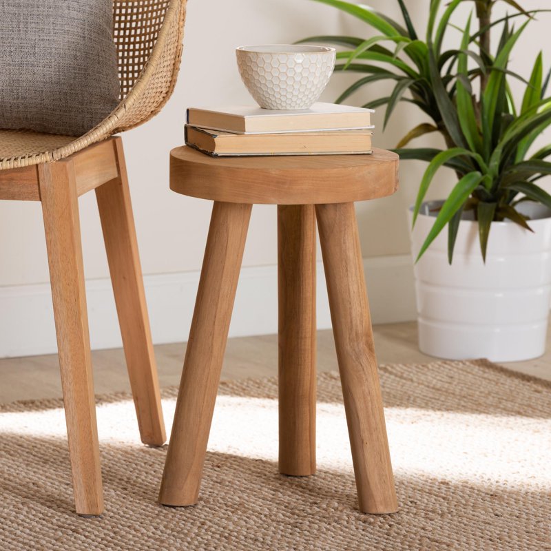 Mid-Century Teak Wood Footstool - Versatile Natural Brown Ottoman