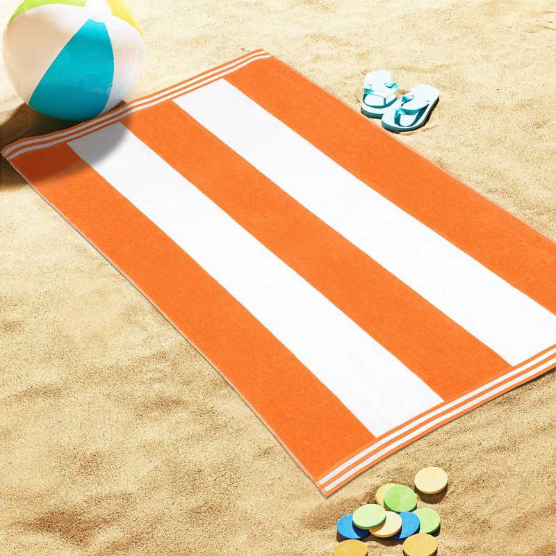 Oversized Cotton Beach Towel Set - 6-Pack, Orange - Cabana Striped Design