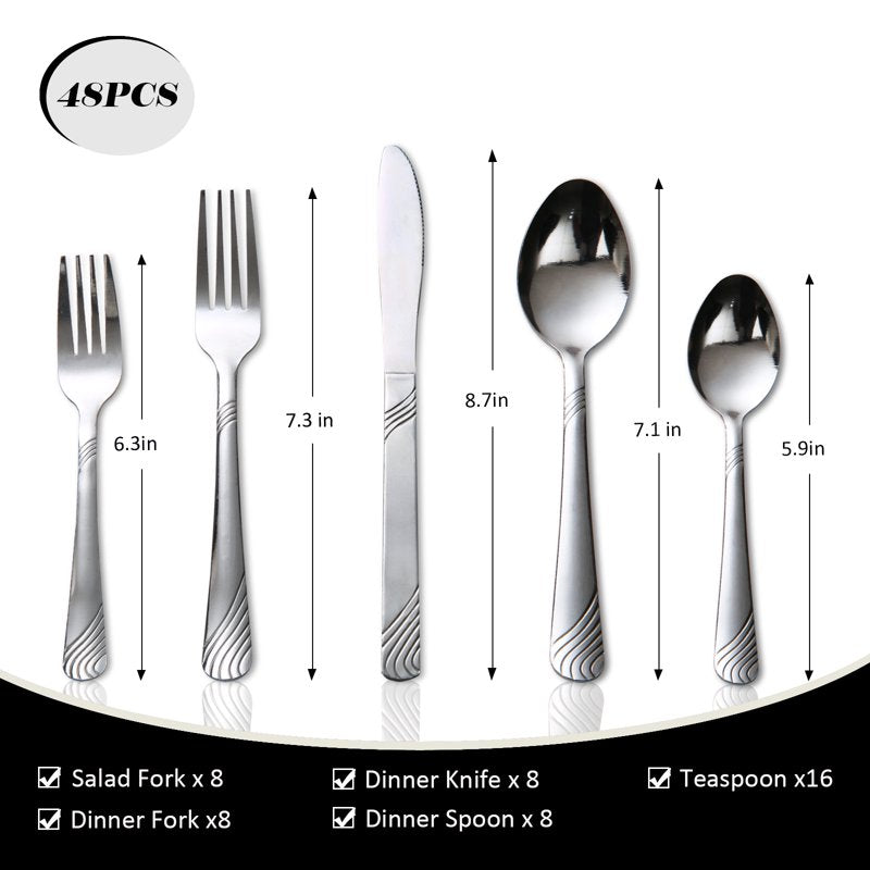 48-Piece Stainless Steel Flatware Set for 8 - Silver