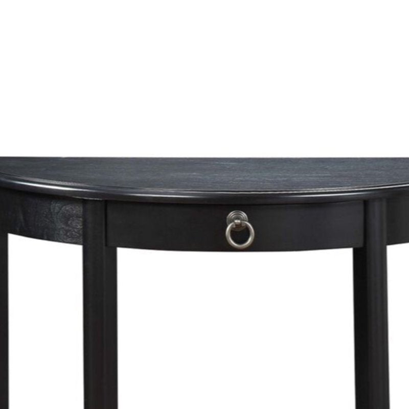 Half Moon Console Table with Drawer and Shelf - Black