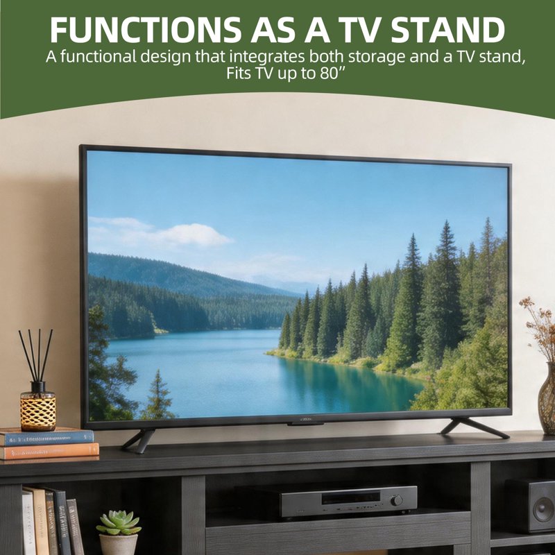 70" Farmhouse TV Stand with Adjustable Shelf for 75/80 Inch TVs