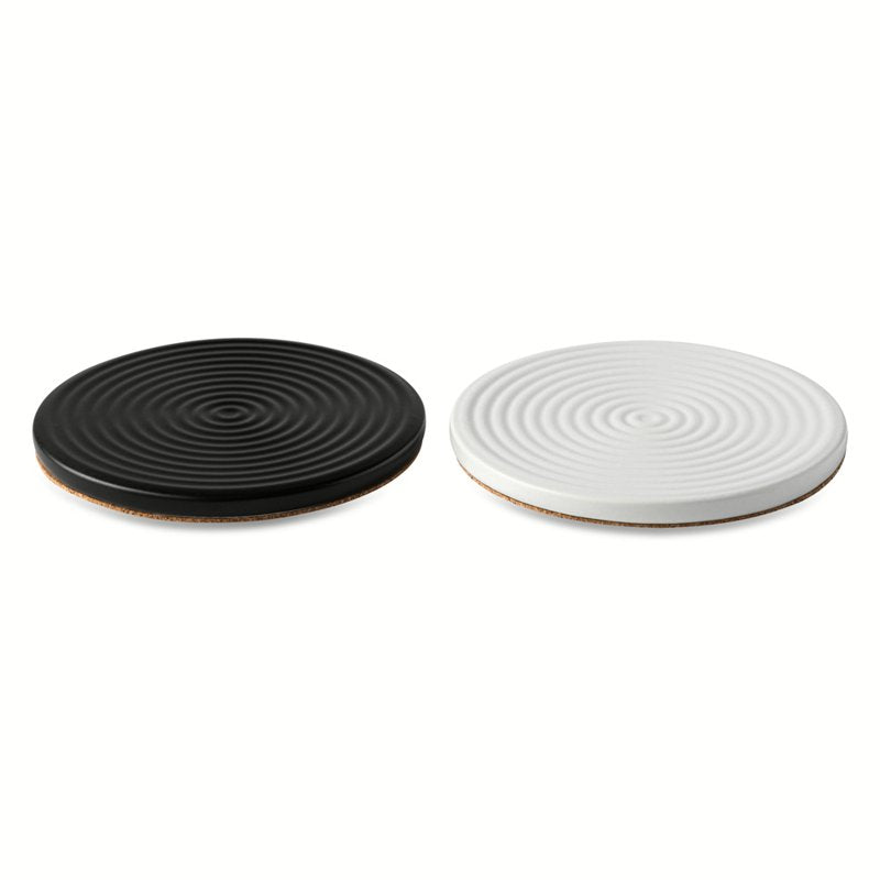 Ceramic Ribbed Coaster Set - 8 Pack, Black & White