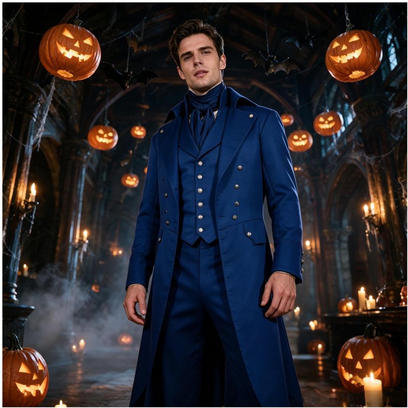 Men's Gothic Steampunk Tailcoat Costume - Dark Blue, Size L
