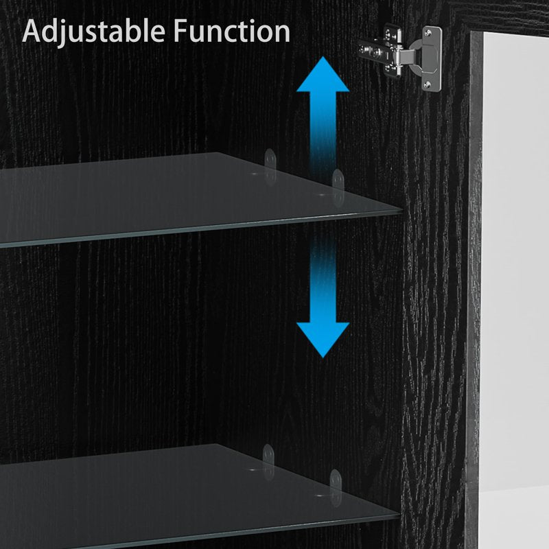 Curio Display Cabinet with Glass Doors - Black, 72x62x16in