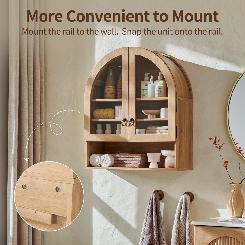 Arched Wall Cabinet with Adjustable Shelves & Glass Doors
