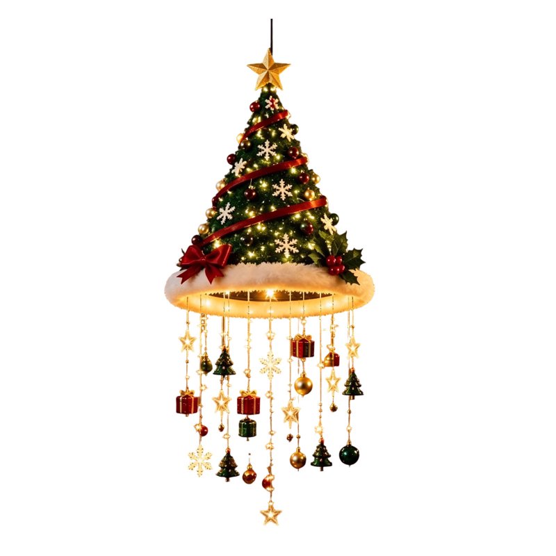 Lighted Santa Tree Chandelier with Warm Lights for Christmas Decor - Variation #9 Christmas Tree Hat