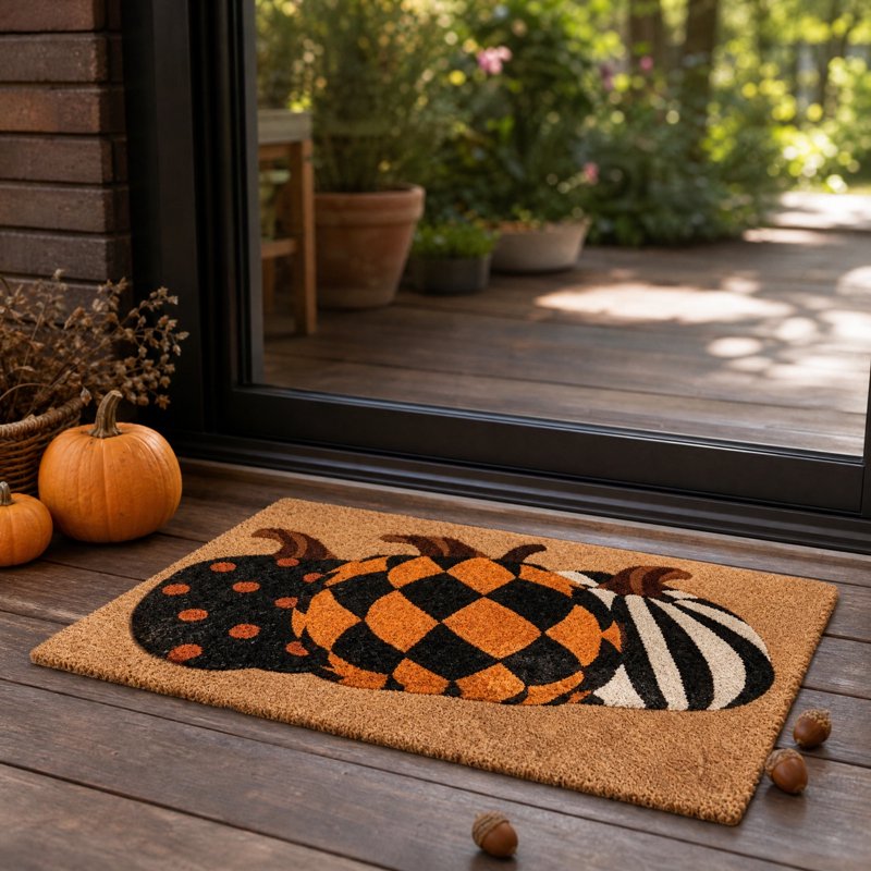 Halloween Door Mat Outdoor Non-Slip Fall Welcome Rug - Pumpkin Pattern