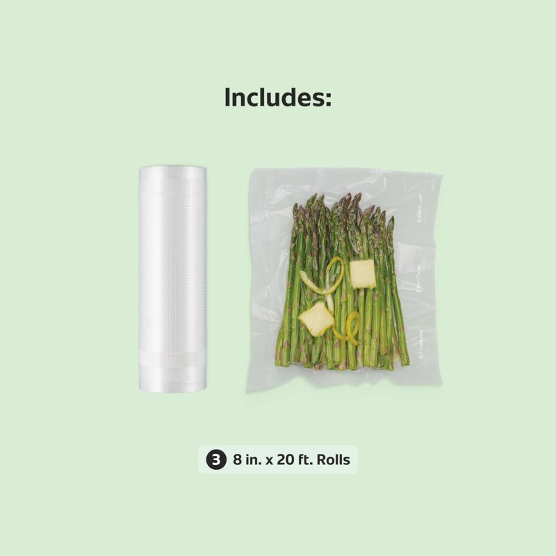 Vacuum Sealer Bag Rolls - 8" x 20' BPA-Free, 3-Count
