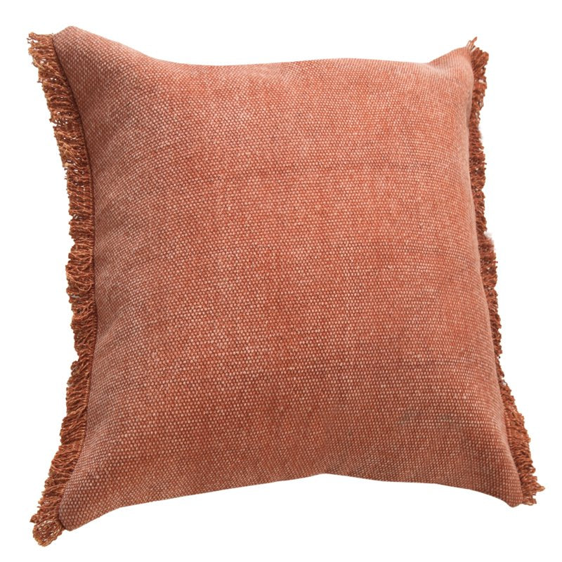 20x20 Orange Cotton Fringed Throw Pillow - Decorative Accent Cushion