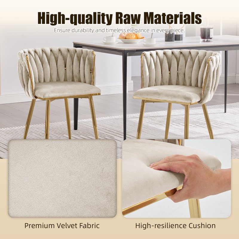Velvet Dining Chairs Set of 4 with Metal Legs - Beige