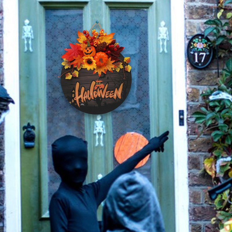Halloween Wreath Indoor Outdoor Decorations B - Artificial Pumpkin & Spider