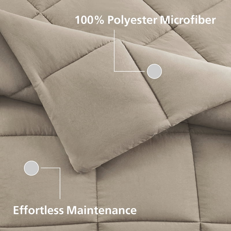 King Reversible Down Alternative Comforter & Sheet Set - Stone, 7 Piece