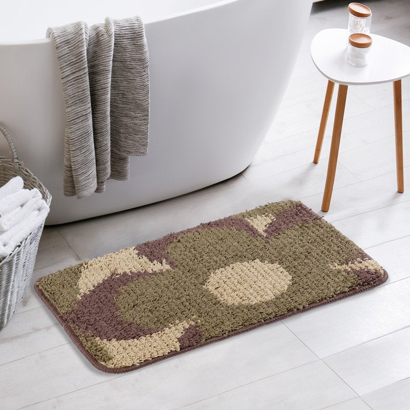 Bath Mat Floral Check Washable Bathroom Rug 20x32 Brown - Variation 2