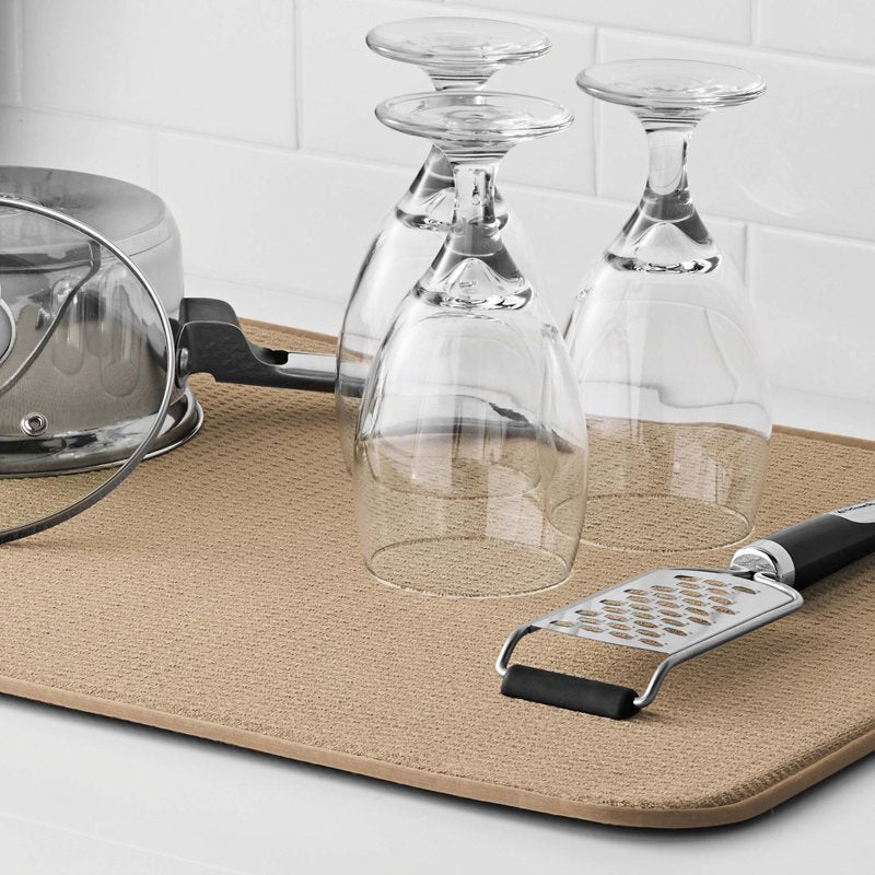 Dish Drying Mat - Absorbent Countertop Drying Mat, 18 x 24 in, Brown Stone - Single